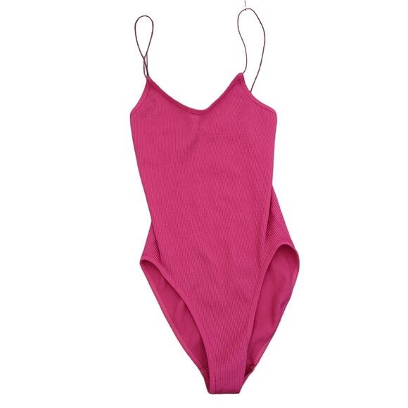 Urban Outfitters Out from Under Ribbed Fuchsia Spaghetti Strap Bodysuit - Picture 1 of 5